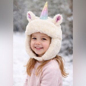 🦄 Unicorn Faux Shearling Trapper Hat | Cozy Winter Costume Hat | Kids